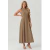image:imageGRECERELLE Womens 2026 Spring Summer Casual Mock Neck Sleeveless Flared Maxi Dress with Pockets XS  3XLKhaki