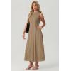 image:imageGRECERELLE Womens 2026 Spring Summer Casual Mock Neck Sleeveless Flared Maxi Dress with Pockets XS  3XLKhaki