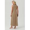image:imageGRECERELLE Womens 2026 Spring Summer Casual Mock Neck Sleeveless Flared Maxi Dress with Pockets XS  3XLKhaki