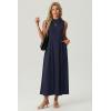 image:imageGRECERELLE Womens 2026 Spring Summer Casual Mock Neck Sleeveless Flared Maxi Dress with Pockets XS  3XLNavy Blue