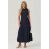 image:imageGRECERELLE Womens 2026 Spring Summer Casual Mock Neck Sleeveless Flared Maxi Dress with Pockets XS  3XLNavy Blue
