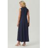 image:imageGRECERELLE Womens 2026 Spring Summer Casual Mock Neck Sleeveless Flared Maxi Dress with Pockets XS  3XLNavy Blue
