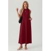 image:imageGRECERELLE Womens 2026 Spring Summer Casual Mock Neck Sleeveless Flared Maxi Dress with Pockets XS  3XLRed