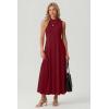 image:imageGRECERELLE Womens 2026 Spring Summer Casual Mock Neck Sleeveless Flared Maxi Dress with Pockets XS  3XLRed