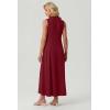 image:imageGRECERELLE Womens 2026 Spring Summer Casual Mock Neck Sleeveless Flared Maxi Dress with Pockets XS  3XLRed