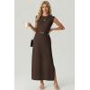 image:imageGRECERELLE Womens 2026 Summer Fall Round Neck AntiPilling Shift Sweater Maxi Dress with Pockets for Business CasualDark Coffee