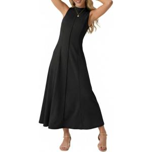 image:imageGRECERELLE Womens 2026 Spring Summer Casual Mock Neck Sleeveless Flared Maxi Dress with Pockets XS  3XLBlack