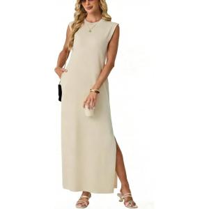 image:imageGRECERELLE Womens 2026 Summer Fall Round Neck AntiPilling Shift Sweater Maxi Dress with Pockets for Business CasualApricot