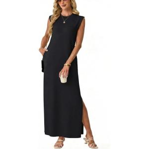 image:imageGRECERELLE Womens 2026 Summer Fall Round Neck AntiPilling Shift Sweater Maxi Dress with Pockets for Business CasualBlack