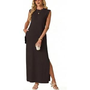 image:imageGRECERELLE Womens 2026 Summer Fall Round Neck AntiPilling Shift Sweater Maxi Dress with Pockets for Business CasualDark Coffee
