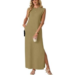 image:imageGRECERELLE Womens 2026 Summer Fall Round Neck AntiPilling Shift Sweater Maxi Dress with Pockets for Business CasualKhaki
