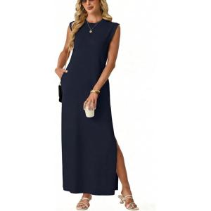 image:imageGRECERELLE Womens 2026 Summer Fall Round Neck AntiPilling Shift Sweater Maxi Dress with Pockets for Business CasualNavy Blue