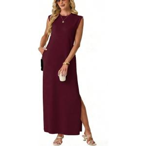 image:imageGRECERELLE Womens 2026 Summer Fall Round Neck AntiPilling Shift Sweater Maxi Dress with Pockets for Business CasualWine Red