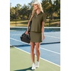 image:imageGRECERELLE Womens Summer 2 Piece Skort Set Half Zip Short Sleeve Top amp Pocketed Tennis Skirt For Sports amp VacationsArmy Green
