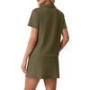 image:imageGRECERELLE Womens Summer 2 Piece Skort Set Half Zip Short Sleeve Top amp Pocketed Tennis Skirt For Sports amp VacationsArmy Green