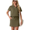 image:imageGRECERELLE Womens Summer 2 Piece Skort Set Half Zip Short Sleeve Top amp Pocketed Tennis Skirt For Sports amp VacationsArmy Green