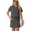 image:imageGRECERELLE Womens Summer 2 Piece Skort Set Half Zip Short Sleeve Top amp Pocketed Tennis Skirt For Sports amp VacationsDark Gray