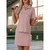 image:imageGRECERELLE Womens Summer 2 Piece Skort Set Half Zip Short Sleeve Top amp Pocketed Tennis Skirt For Sports amp VacationsRose Pink