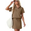 image:imageGRECERELLE Womens Summer 2 Piece Skort Set Half Zip Short Sleeve Top amp Pocketed Tennis Skirt For Sports amp VacationsLight Coffee