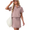 image:imageGRECERELLE Womens Summer 2 Piece Skort Set Half Zip Short Sleeve Top amp Pocketed Tennis Skirt For Sports amp VacationsRose Pink