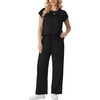 image:imageGRECERELLE Two Piece Set for Women Summer Cap Sleeve Tops Wide Leg Pants Lounge Sets Vacation Travel Outfits with PocketAblack