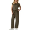 image:imageGRECERELLE Two Piece Set for Women Summer Cap Sleeve Tops Wide Leg Pants Lounge Sets Vacation Travel Outfits with PocketArmy Green
