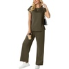 image:imageGRECERELLE Two Piece Set for Women Summer Cap Sleeve Tops Wide Leg Pants Lounge Sets Vacation Travel Outfits with PocketArmy Green