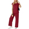 image:imageGRECERELLE Two Piece Set for Women Summer Cap Sleeve Tops Wide Leg Pants Lounge Sets Vacation Travel Outfits with PocketBurgundy