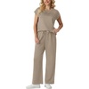 image:imageGRECERELLE Two Piece Set for Women Summer Cap Sleeve Tops Wide Leg Pants Lounge Sets Vacation Travel Outfits with PocketCoffee Gray