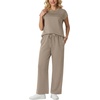 image:imageGRECERELLE Two Piece Set for Women Summer Cap Sleeve Tops Wide Leg Pants Lounge Sets Vacation Travel Outfits with PocketCoffee Gray