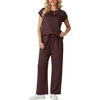 image:imageGRECERELLE Two Piece Set for Women Summer Cap Sleeve Tops Wide Leg Pants Lounge Sets Vacation Travel Outfits with PocketDark Coffee
