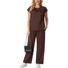 image:imageGRECERELLE Two Piece Set for Women Summer Cap Sleeve Tops Wide Leg Pants Lounge Sets Vacation Travel Outfits with PocketDark Coffee