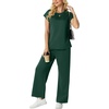 image:imageGRECERELLE Two Piece Set for Women Summer Cap Sleeve Tops Wide Leg Pants Lounge Sets Vacation Travel Outfits with PocketDark Green