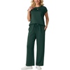 image:imageGRECERELLE Two Piece Set for Women Summer Cap Sleeve Tops Wide Leg Pants Lounge Sets Vacation Travel Outfits with PocketDark Green