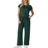 image:imageGRECERELLE Two Piece Set for Women Summer Cap Sleeve Tops Wide Leg Pants Lounge Sets Vacation Travel Outfits with PocketDark Green