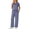 image:imageGRECERELLE Two Piece Set for Women Summer Cap Sleeve Tops Wide Leg Pants Lounge Sets Vacation Travel Outfits with PocketHaze Blue