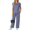 image:imageGRECERELLE Two Piece Set for Women Summer Cap Sleeve Tops Wide Leg Pants Lounge Sets Vacation Travel Outfits with PocketHaze Blue