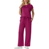 image:imageGRECERELLE Two Piece Set for Women Summer Cap Sleeve Tops Wide Leg Pants Lounge Sets Vacation Travel Outfits with PocketHot Pink