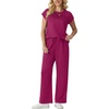 image:imageGRECERELLE Two Piece Set for Women Summer Cap Sleeve Tops Wide Leg Pants Lounge Sets Vacation Travel Outfits with PocketHot Pink