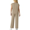 image:imageGRECERELLE Two Piece Set for Women Summer Cap Sleeve Tops Wide Leg Pants Lounge Sets Vacation Travel Outfits with PocketKhaki