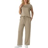 image:imageGRECERELLE Two Piece Set for Women Summer Cap Sleeve Tops Wide Leg Pants Lounge Sets Vacation Travel Outfits with PocketKhaki