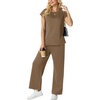 image:imageGRECERELLE Two Piece Set for Women Summer Cap Sleeve Tops Wide Leg Pants Lounge Sets Vacation Travel Outfits with PocketLight Coffee