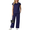 image:imageGRECERELLE Two Piece Set for Women Summer Cap Sleeve Tops Wide Leg Pants Lounge Sets Vacation Travel Outfits with PocketNavy Blue