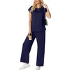 image:imageGRECERELLE Two Piece Set for Women Summer Cap Sleeve Tops Wide Leg Pants Lounge Sets Vacation Travel Outfits with PocketNavy Blue