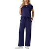 image:imageGRECERELLE Two Piece Set for Women Summer Cap Sleeve Tops Wide Leg Pants Lounge Sets Vacation Travel Outfits with PocketNavy Blue