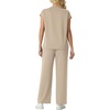 image:imageGRECERELLE Two Piece Set for Women Summer Cap Sleeve Tops Wide Leg Pants Lounge Sets Vacation Travel Outfits with PocketOatmeal