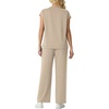 image:imageGRECERELLE Two Piece Set for Women Summer Cap Sleeve Tops Wide Leg Pants Lounge Sets Vacation Travel Outfits with PocketOatmeal