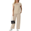 image:imageGRECERELLE Two Piece Set for Women Summer Cap Sleeve Tops Wide Leg Pants Lounge Sets Vacation Travel Outfits with PocketOatmeal