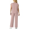 image:imageGRECERELLE Two Piece Set for Women Summer Cap Sleeve Tops Wide Leg Pants Lounge Sets Vacation Travel Outfits with PocketRose Pink