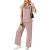 image:imageGRECERELLE Two Piece Set for Women Summer Cap Sleeve Tops Wide Leg Pants Lounge Sets Vacation Travel Outfits with PocketRose Pink
